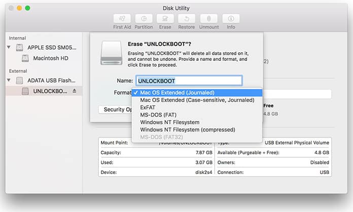erase usb for mac and computer